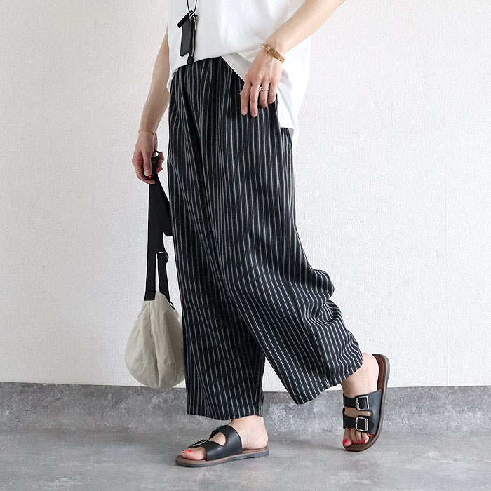 パンツ レディース 夏 ストライプ ワイドパンツ バルーン コクーン 柄 ギンガムチェック ゆったり 体型カバー ウエストゴム [郵2]^b543^【タイムセール】 | uricca | 01