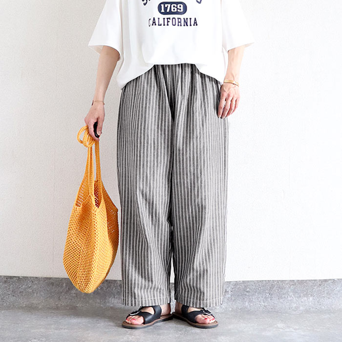 パンツ レディース 夏 ストライプ ワイドパンツ バルーン コクーン 柄 ギンガムチェック ゆったり 体型カバー ウエストゴム [郵2]^b543^【タイムセール】 | uricca | 04