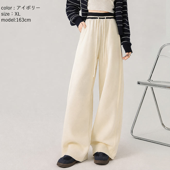 ボトムス レディース スウェットパンツ 春 秋 白 黒 おしゃれ 無地 コットン混 綿混 ワンポイント刺繍 ウエストゴム ポケット付 ^b546^ | uricca | 10
