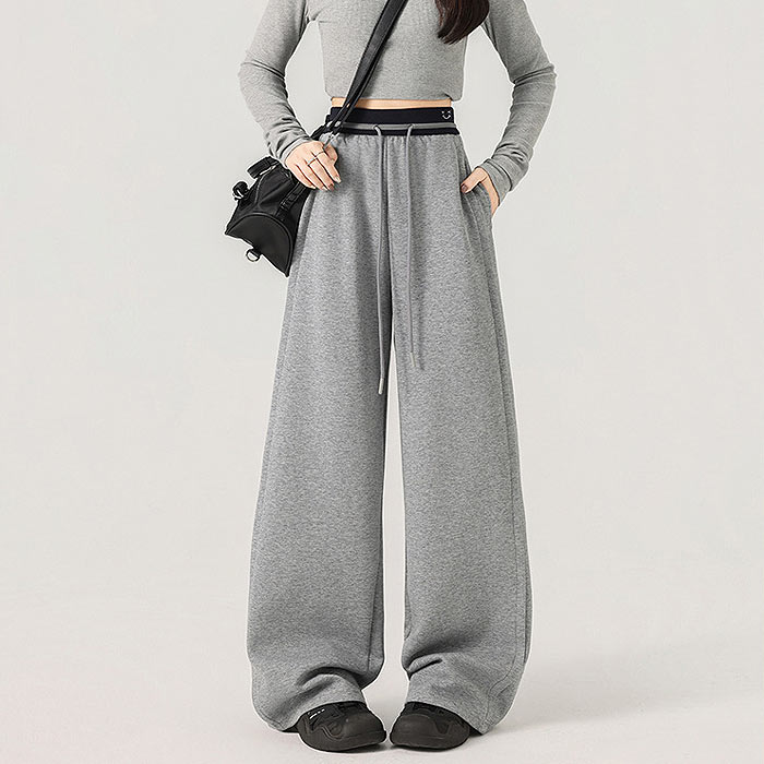 ボトムス レディース スウェットパンツ 春 秋 白 黒 おしゃれ 無地 コットン混 綿混 ワンポイント刺繍 ウエストゴム ポケット付 ^b546^ | uricca | 02
