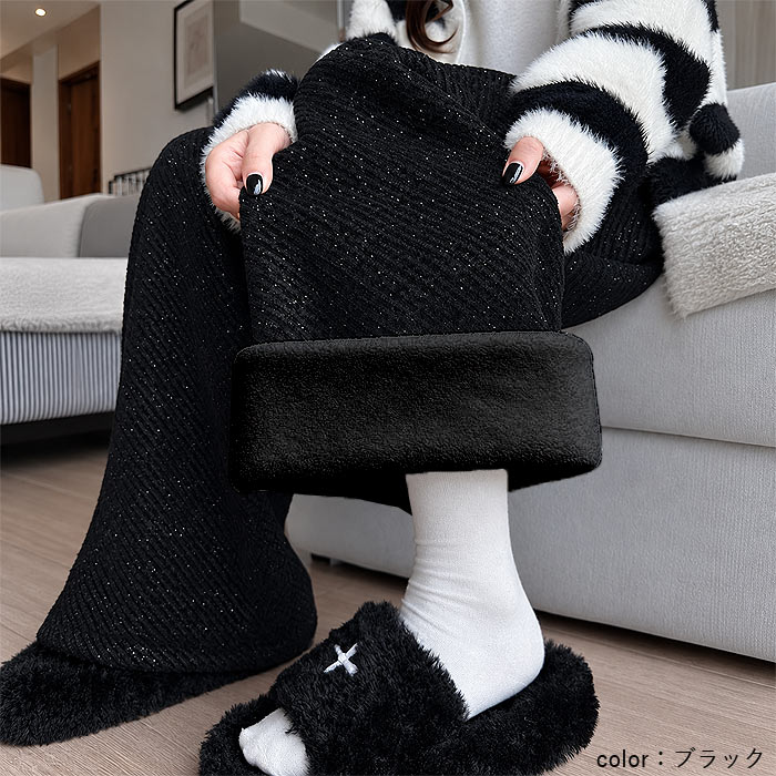 ボトムス レディース ワイドパンツ 裏ボア 秋 冬 白 黒 おしゃれ 総柄 ウエストゴム ゆったり 体型カバー ポケット付 極暖 暖か [郵3]^b547^ | uricca | 14