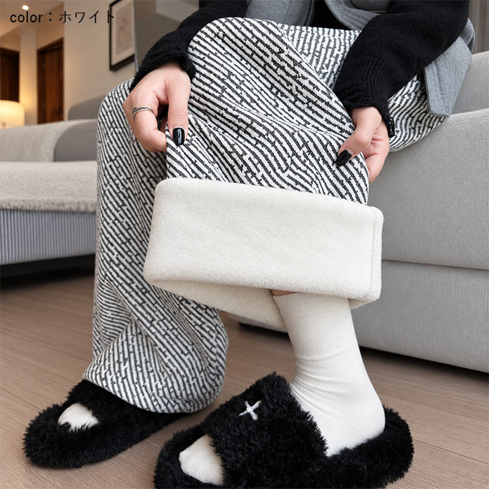 ボトムス レディース ワイドパンツ 裏ボア 秋 冬 白 黒 おしゃれ 総柄 ウエストゴム ゆったり 体型カバー ポケット付 極暖 暖か [郵3]^b547^ | uricca | 10