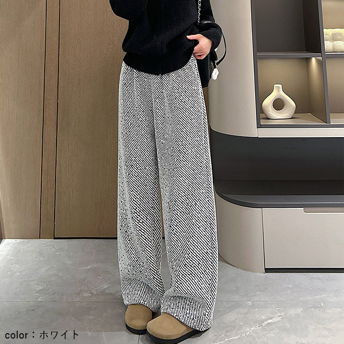 ボトムス レディース ワイドパンツ 裏ボア 秋 冬 白 黒 おしゃれ 総柄 ウエストゴム ゆったり 体型カバー ポケット付 極暖 暖か [郵3]^b547^ | uricca | 11