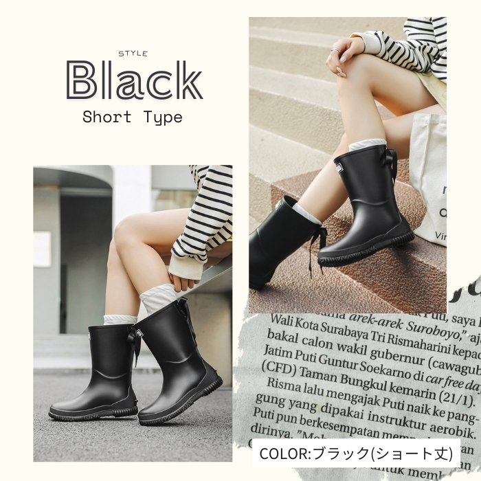 レインブーツ レディース レインシューズ リボン バックリボン付き ブーツ ショート ロング 丈 防水 長靴 雨 ^bm1023^ | uricca | 18