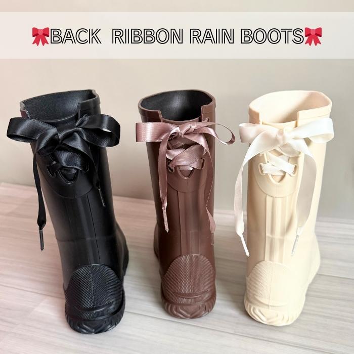 レインブーツ レディース レインシューズ リボン バックリボン付き ブーツ ショート ロング 丈 防水 長靴 雨 ^bm1023^ | uricca | 09