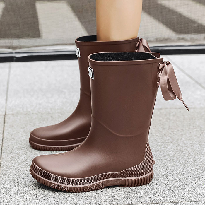 レインブーツ レディース レインシューズ リボン バックリボン付き ブーツ ショート ロング 丈 防水 長靴 雨 ^bm1023^ | uricca | 02
