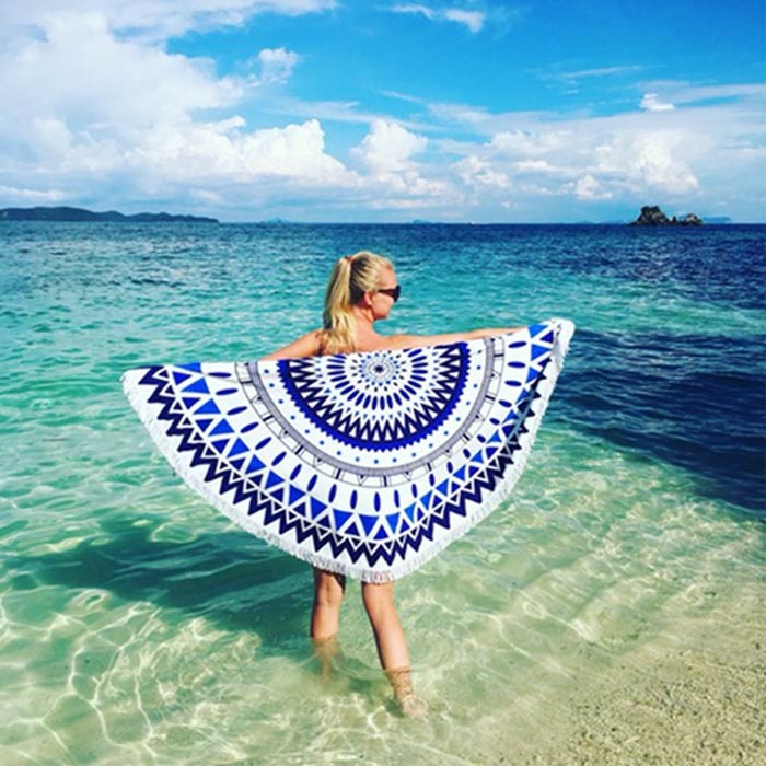 マルチカバー 円形 大判 150cm×150cm ビーチタオル 丸 アウトドア 海 海水浴 ピクニック レジャーシート ビーチマット ラグ ヨガ マット [郵3]^bm1252^ | uricca | 22