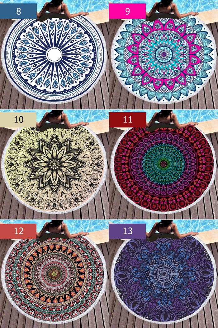 マルチカバー 円形 大判 150cm×150cm ビーチタオル 丸 アウトドア 海 海水浴 ピクニック レジャーシート ビーチマット ラグ ヨガ マット [郵3]^bm1252^ | uricca | 16