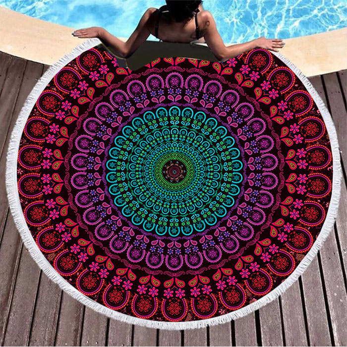 マルチカバー 円形 大判 150cm×150cm ビーチタオル 丸 アウトドア 海 海水浴 ピクニック レジャーシート ビーチマット ラグ ヨガ マット [郵3]^bm1252^ | uricca | 08