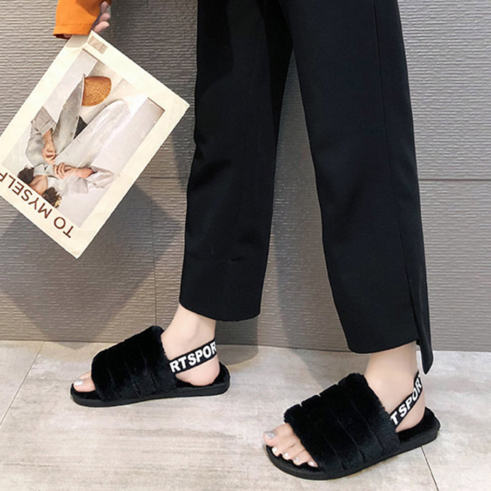 サンダル ルームシューズ レディース 秋 冬 黒 おしゃれ ボア ファー ゴム 歩きやすい あったか 防寒 冷え防止 [郵3]^bm1287^ | uricca | 09