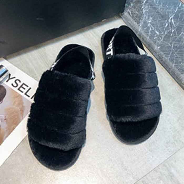 サンダル ルームシューズ レディース 秋 冬 黒 おしゃれ ボア ファー ゴム 歩きやすい あったか 防寒 冷え防止 [郵3]^bm1287^ | uricca | 01