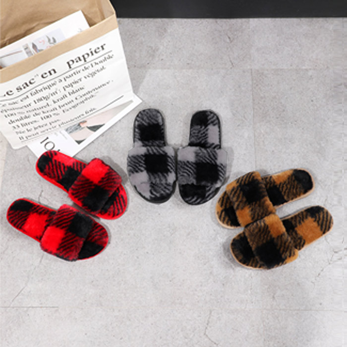 ルームシューズ ふわふわ スリッパ レディース ファー チェック 柄 おしゃれ トイレ あったか 春 秋 冬 冷え防止 室内 ^bm1293^[郵3] | uricca | 08