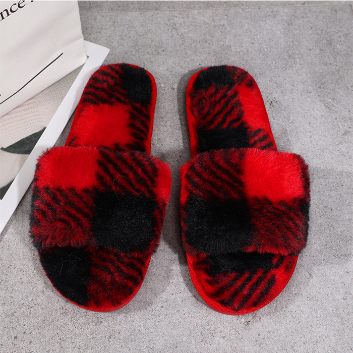 ルームシューズ ふわふわ スリッパ レディース ファー チェック 柄 おしゃれ トイレ あったか 春 秋 冬 冷え防止 室内 ^bm1293^[郵3] | uricca | 01