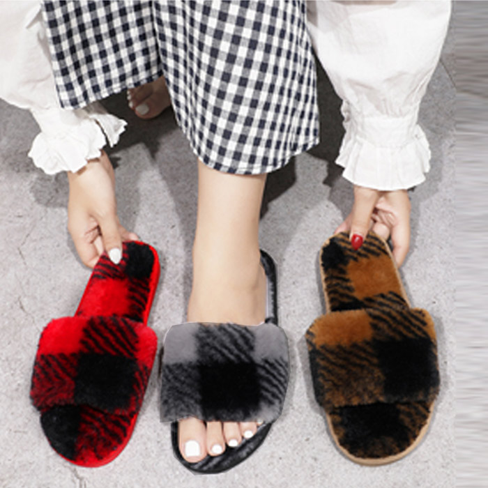 ルームシューズ ふわふわ スリッパ レディース ファー チェック 柄 おしゃれ トイレ あったか 春 秋 冬 冷え防止 室内 ^bm1293^[郵3] | uricca | 09