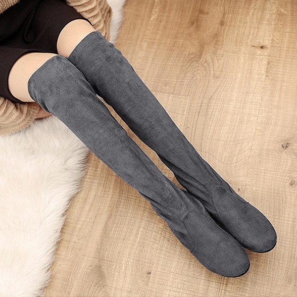 1743円 クーポンで！ ニーハイブーツ ブーツ レディース 秋 冬 ローヒール 安い ロングスエード調 大きいサイズ 美脚 ^bo-596^ | uricca | 17