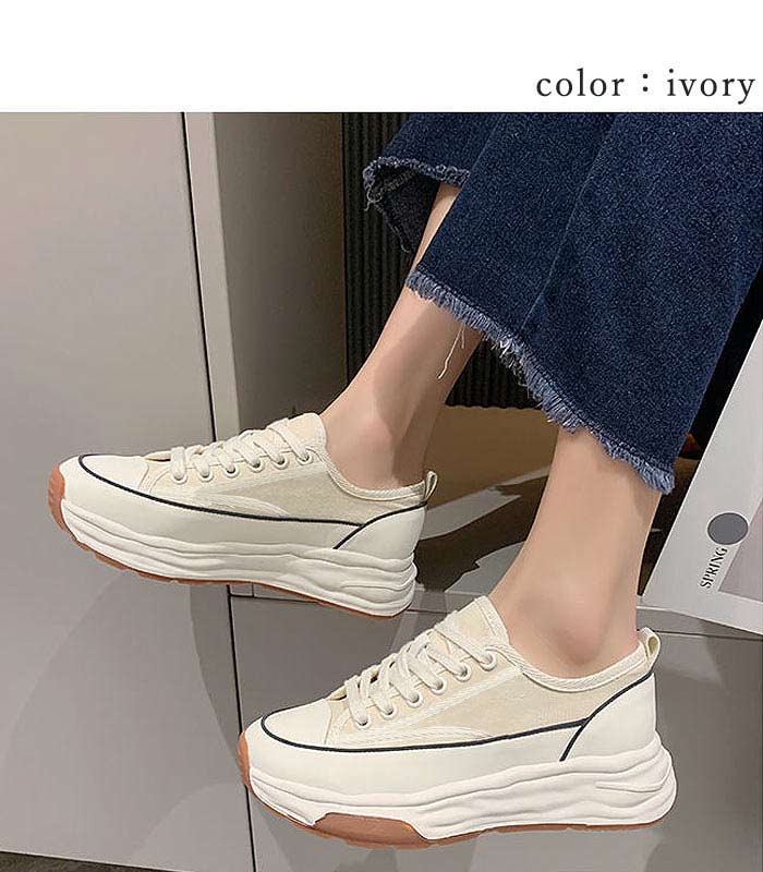 スニーカー 厚底 レディース シューズ 秋 冬 黒 白 おしゃれ かわいい 30代 40代 50代 大きいサイズ ローカット キャンバス ^bo-904^ | uricca | 11