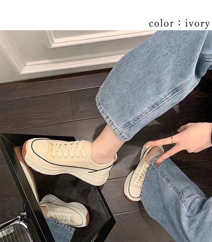 スニーカー 厚底 レディース シューズ 秋 冬 黒 白 おしゃれ かわいい 30代 40代 50代 大きいサイズ ローカット キャンバス ^bo-904^ | uricca | 12