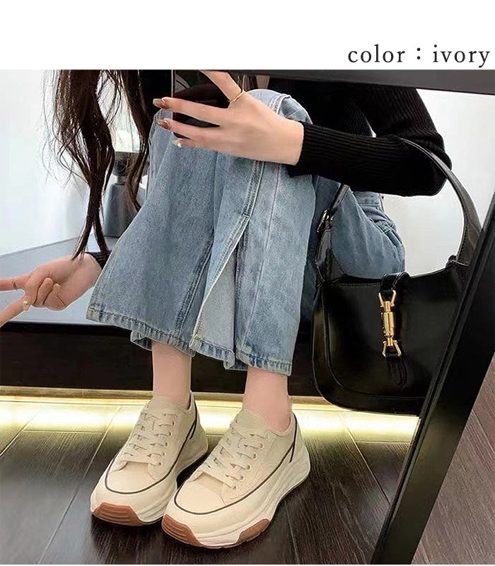 スニーカー 厚底 レディース シューズ 秋 冬 黒 白 おしゃれ かわいい 30代 40代 50代 大きいサイズ ローカット キャンバス ^bo-904^ | uricca | 13