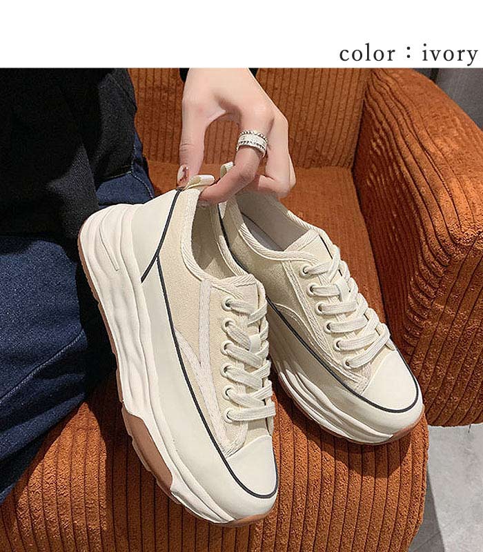 スニーカー 厚底 レディース シューズ 秋 冬 黒 白 おしゃれ かわいい 30代 40代 50代 大きいサイズ ローカット キャンバス ^bo-904^ | uricca | 14