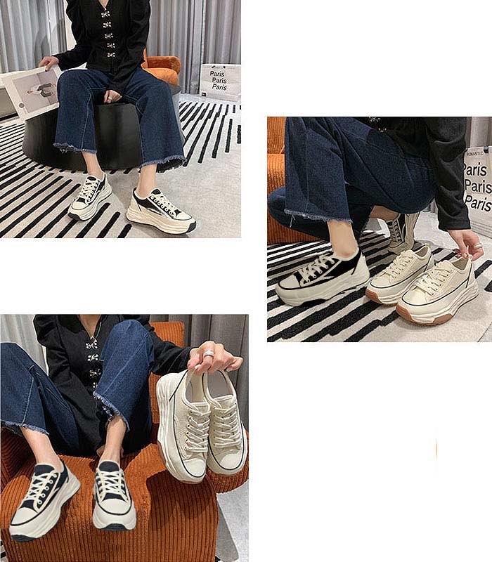 スニーカー 厚底 レディース シューズ 秋 冬 黒 白 おしゃれ かわいい 30代 40代 50代 大きいサイズ ローカット キャンバス ^bo-904^ | uricca | 05