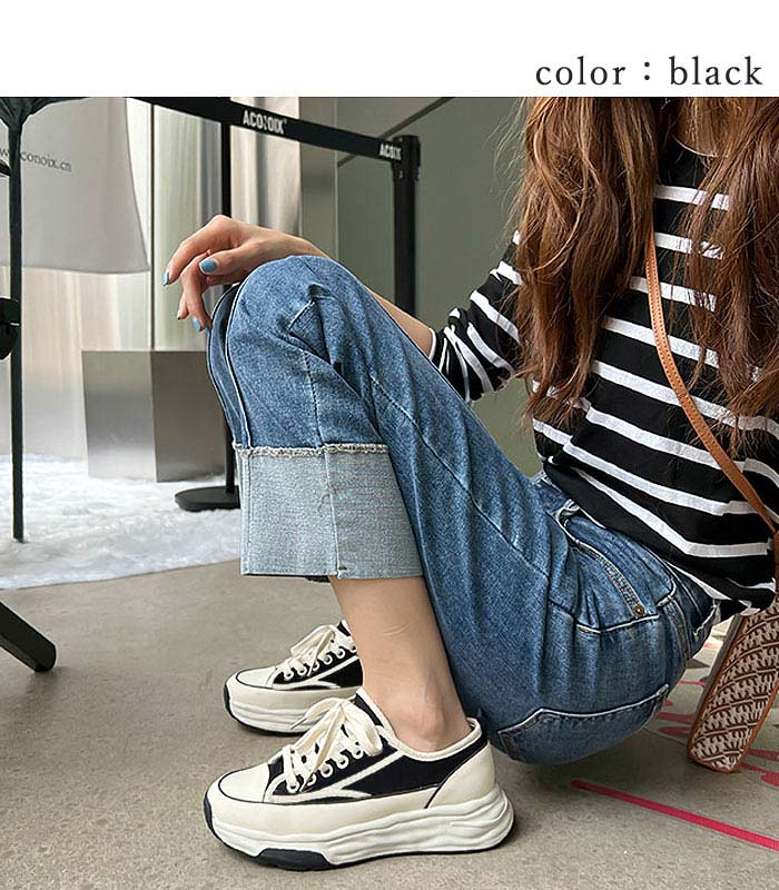 スニーカー 厚底 レディース シューズ 秋 冬 黒 白 おしゃれ かわいい 30代 40代 50代 大きいサイズ ローカット キャンバス ^bo-904^ | uricca | 08