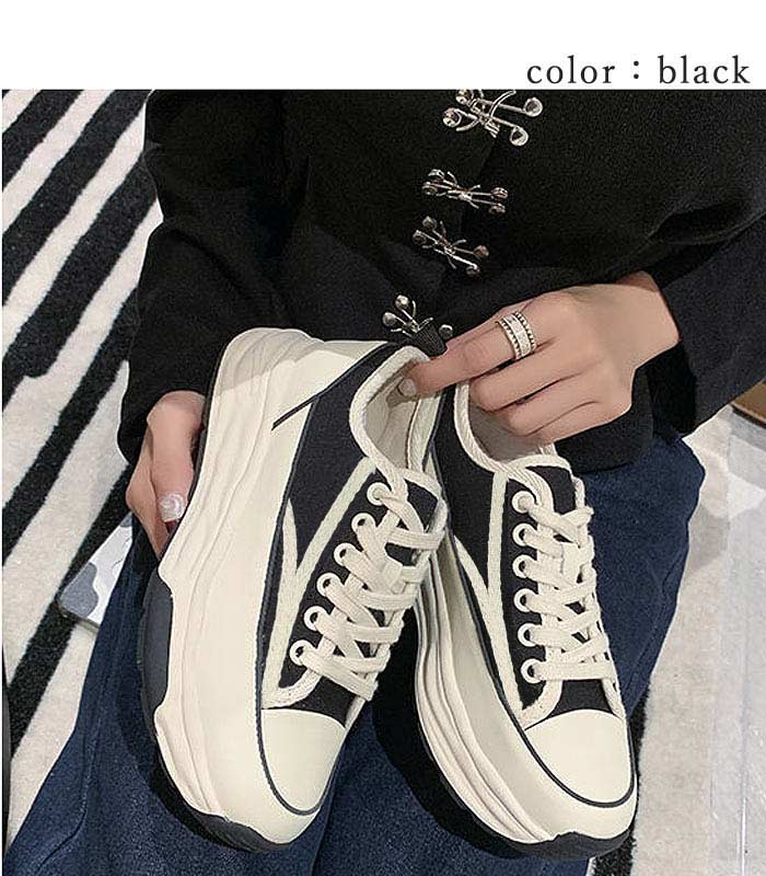 スニーカー 厚底 レディース シューズ 秋 冬 黒 白 おしゃれ かわいい 30代 40代 50代 大きいサイズ ローカット キャンバス ^bo-904^ | uricca | 09