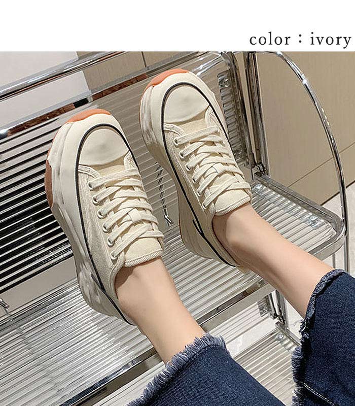 スニーカー 厚底 レディース シューズ 秋 冬 黒 白 おしゃれ かわいい 30代 40代 50代 大きいサイズ ローカット キャンバス ^bo-904^ | uricca | 10