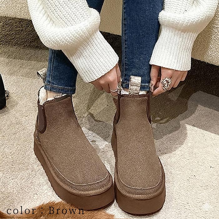 2653円 クーポンで！ ムートンブーツ サイドゴア 厚底 ショート 防寒 ブーツ レディース シューズ  秋 冬 黒 おしゃれ かわいい 靴 ^bo-946^ | uricca | 09