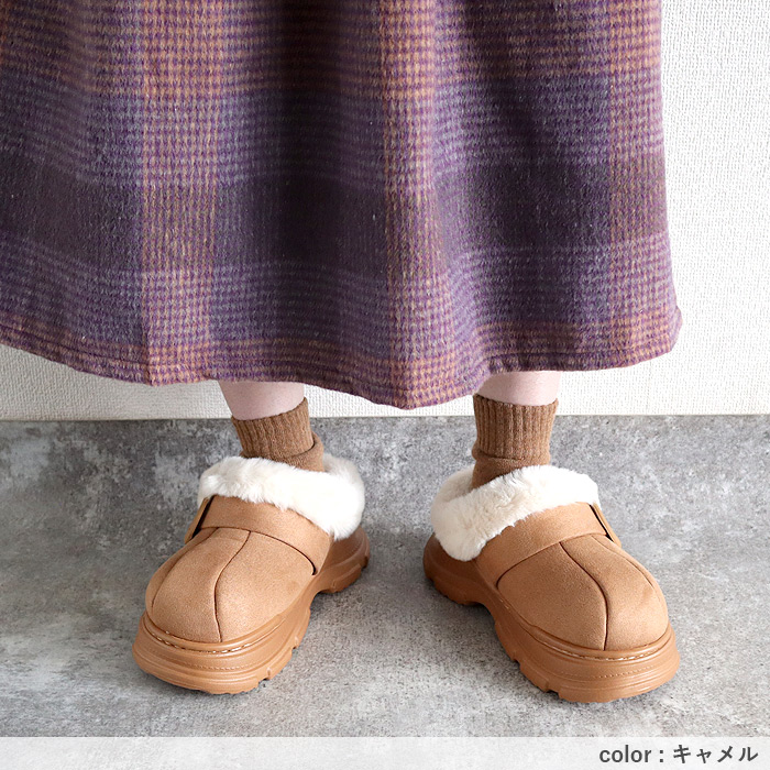 靴 レディース ムートン スリッパ 秋 冬 黒 おしゃれ 歩きやすい 厚底 軽量 軽い ファー 極暖 暖か 保温 かわいい^bo-962^ | uricca | 14