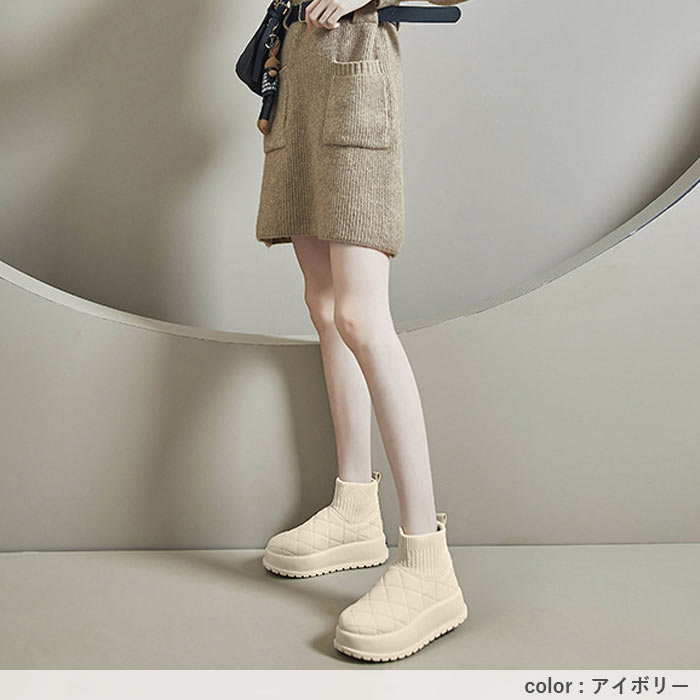 靴 レディース シューズ キルティングブーツ スノーブーツ 冬 黒 白 おしゃれ 裏起毛 ハイカット あったか 保温 韓国風 カジュアル^bo-963^ | uricca | 14