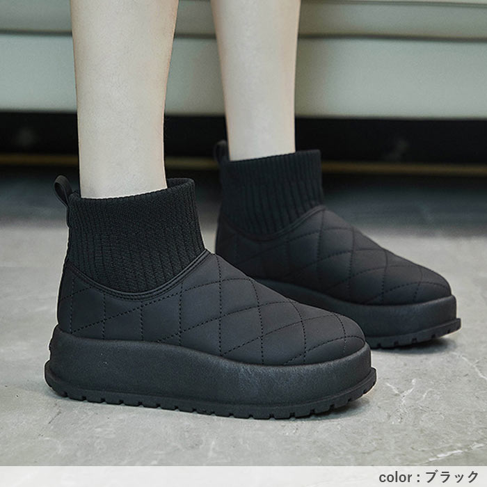 靴 レディース シューズ キルティングブーツ スノーブーツ 冬 黒 白 おしゃれ 裏起毛 ハイカット あったか 保温 韓国風 カジュアル^bo-963^ | uricca | 09