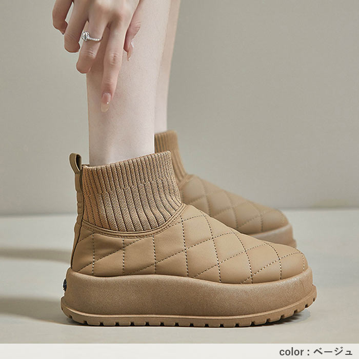 靴 レディース シューズ キルティングブーツ スノーブーツ 冬 黒 白 おしゃれ 裏起毛 ハイカット あったか 保温 韓国風 カジュアル^bo-963^ | uricca | 11