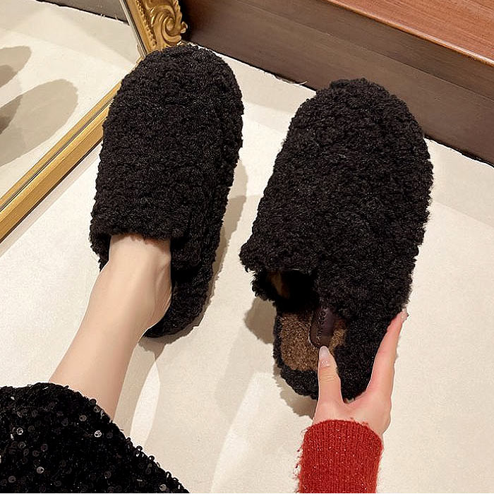 2195円 クーポンで！ 靴 レディース シューズ サンダル ボアサンダル 秋 冬 黒 おしゃれ 厚底 外履き用 レオパード あったか 保温 もこもこ かわいい^bo-964^ | uricca | 01