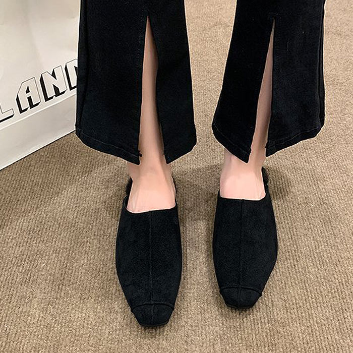 靴 レディース シューズ ファーサンダル ミュール 秋 冬 黒 おしゃれ あったか スエード フェイクファー 外履き用 かわいい^bo-965^ | uricca | 01