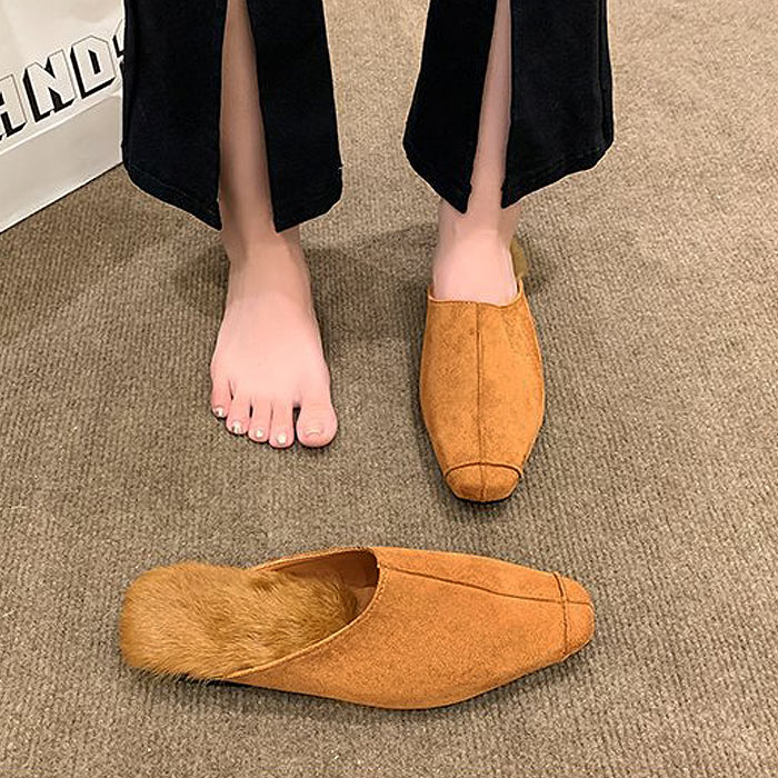 靴 レディース シューズ ファーサンダル ミュール 秋 冬 黒 おしゃれ あったか スエード フェイクファー 外履き用 かわいい^bo-965^ | uricca | 02
