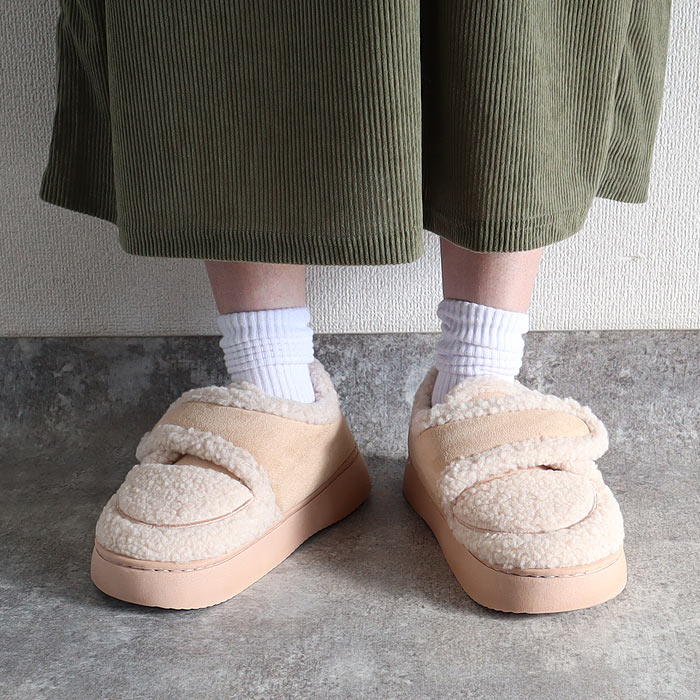 シューズ ブーツ レディースボア 裏起毛 ローファー風 フラット 冬 もこもこ ふわふわ あったか 保温 防寒 かわいい 韓国風 [宅配]^bo-968^ | uricca | 03