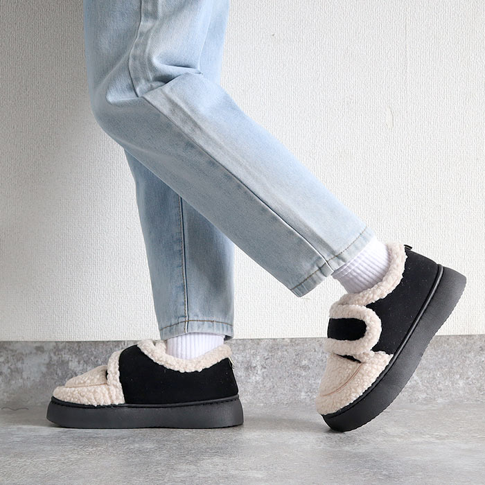 シューズ ブーツ レディースボア 裏起毛 ローファー風 フラット 冬 もこもこ ふわふわ あったか 保温 防寒 かわいい 韓国風 [宅配]^bo-968^ | uricca | 02