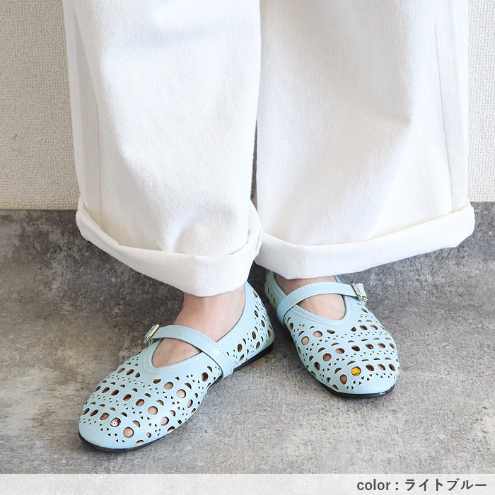 パンプス シューズ レディース パンチング ローヒール 通気性 黒 白 春 夏 おしゃれ カジュアル かわいい [宅配]^bo-970^ | uricca | 17