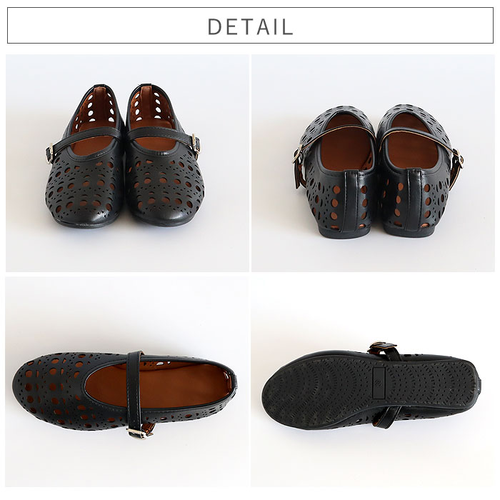 パンプス シューズ レディース パンチング ローヒール 通気性 黒 白 春 夏 おしゃれ カジュアル かわいい [宅配]^bo-970^ | uricca | 10