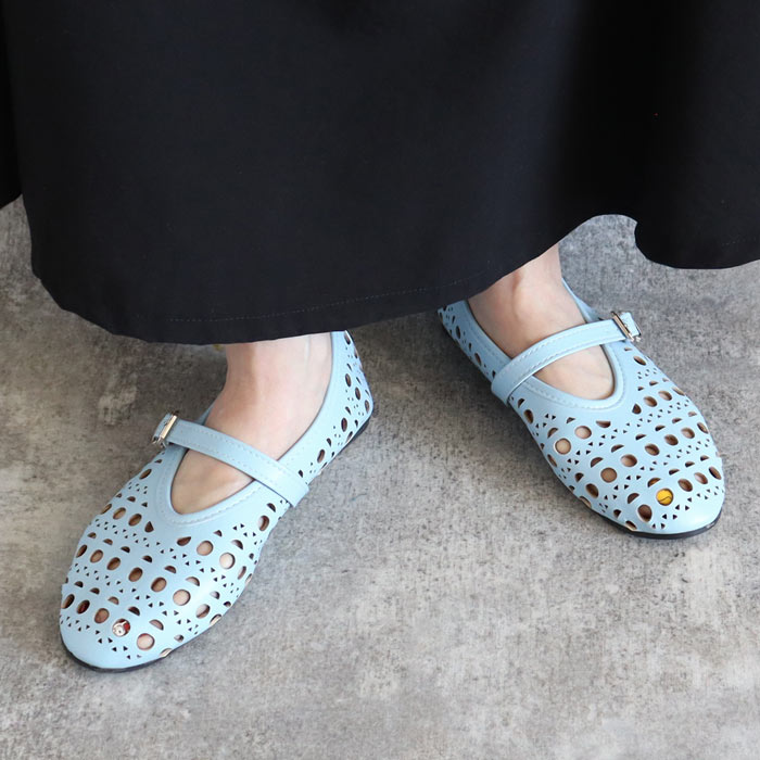 パンプス シューズ レディース パンチング ローヒール 通気性 黒 白 春 夏 おしゃれ カジュアル かわいい [宅配]^bo-970^ | uricca | 05