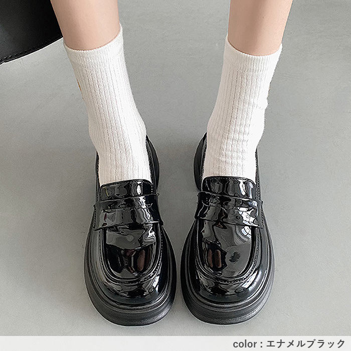 靴 レディース シューズ 厚底ローファー 春 夏 秋 冬 黒 おしゃれ 歩きやすい シンプル 厚底 チャンキーソール 通学 通勤^bo-972^ | uricca | 13