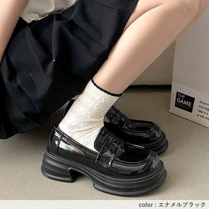 靴 レディース シューズ 厚底ローファー 春 夏 秋 冬 黒 おしゃれ 歩きやすい シンプル 厚底 チャンキーソール 通学 通勤^bo-972^ | uricca | 15