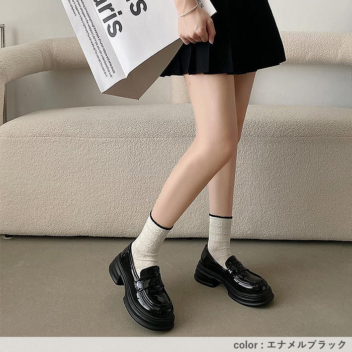 靴 レディース シューズ 厚底ローファー 春 夏 秋 冬 黒 おしゃれ 歩きやすい シンプル 厚底 チャンキーソール 通学 通勤^bo-972^ | uricca | 16