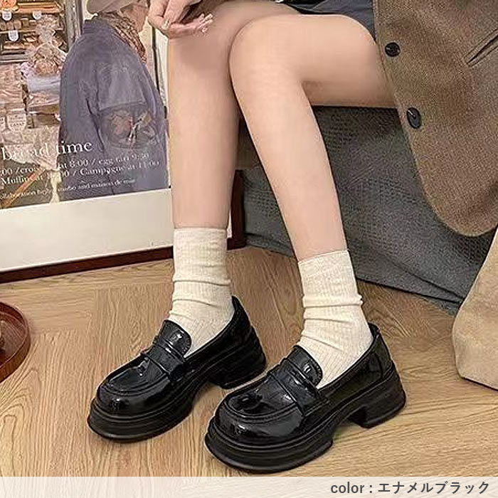 靴 レディース シューズ 厚底ローファー 春 夏 秋 冬 黒 おしゃれ 歩きやすい シンプル 厚底 チャンキーソール 通学 通勤^bo-972^ | uricca | 17