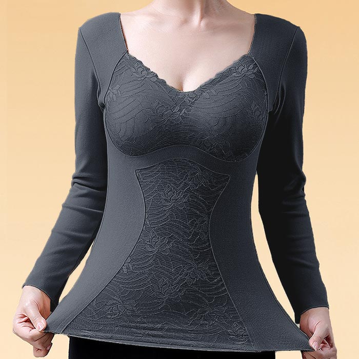 1596円 クーポンで！ tシャツ インナー 長袖 レディース 秋 冬 黒 おしゃれ Vネック 肌着 下着 保温 防寒 極暖 レース リボン [郵3]^i023^ | uricca | 07