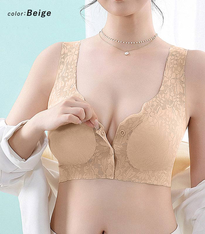 1090円 2点購入クーポンで！ ブラ ブラジャー レディース ブラトップ ノンワイヤー ランジェリー 脇高 フロントボタン 授乳ブラ 軽量 レース [郵1.5]^i032^ | uricca | 15