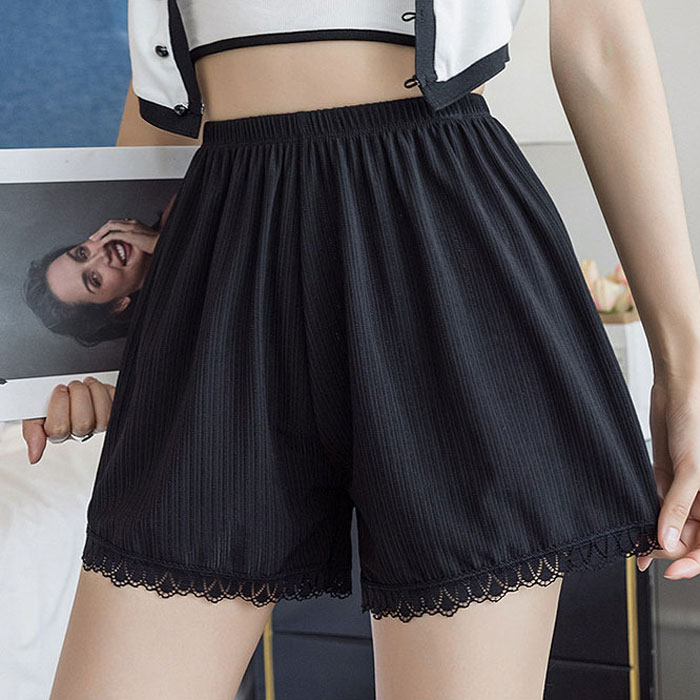 790円 2点購入クーポンで！ インナー レディース ペチパンツ 春 夏 白 黒 おしゃれ 裾レース 3分丈 リブ素材 ウエストゴム[定形外1]^i042^ | uricca | 01