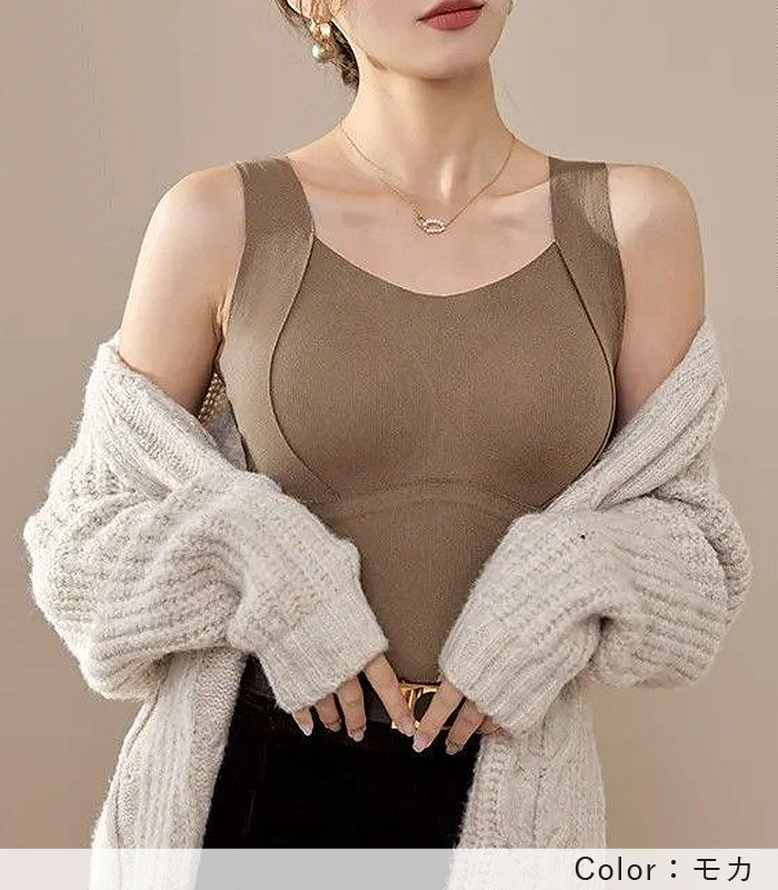 1290円 2点購入クーポンで！ トップス レディース インナー タンクトップ 秋 冬 白 黒 保温 極暖 あったか 暖か 裏起毛 ノースリーブ カップ付[郵3]^i045^ | uricca | 13