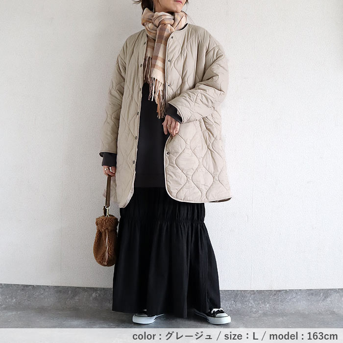 2990円 300名限定クーポン★ キルティングコート ジャケット レディース 秋 冬 黒 おしゃれ かわいい 30代 40代 50代 中綿 ノーカラー ロング 極暖 ^jk216^ | uricca | 14