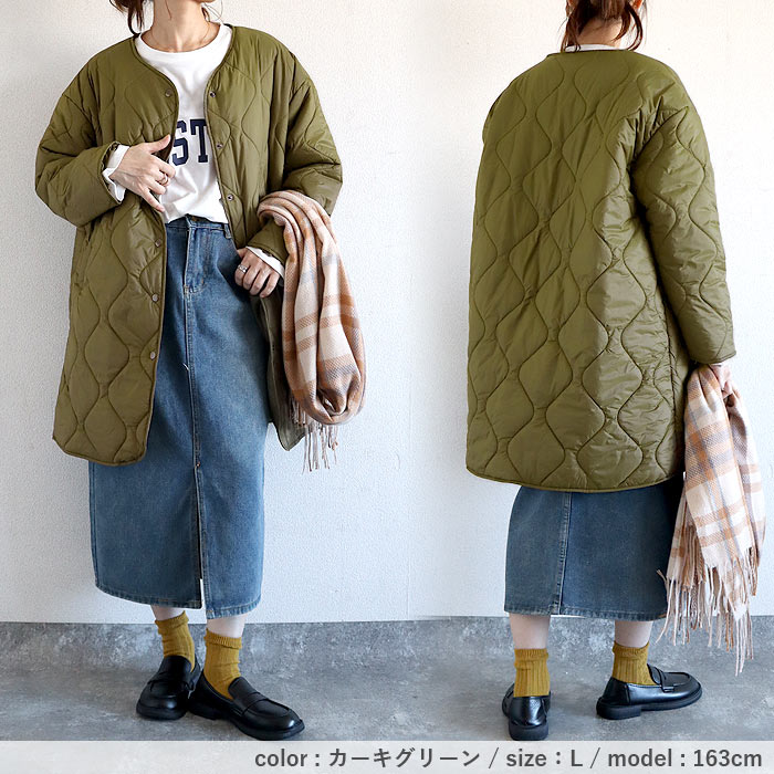 2990円 300名限定クーポン★ キルティングコート ジャケット レディース 秋 冬 黒 おしゃれ かわいい 30代 40代 50代 中綿 ノーカラー ロング 極暖 ^jk216^ | uricca | 15